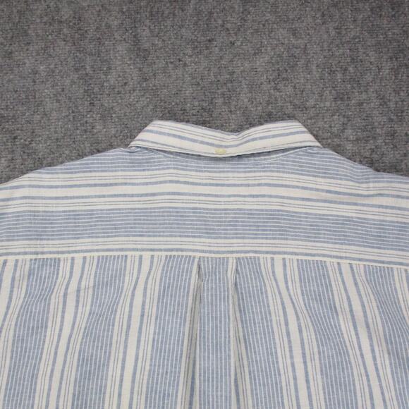 Tommy Hilfiger Shirt Mens 2XL Blue White Striped Linen Blend Short Sleeve Button - Picture 16 of 16